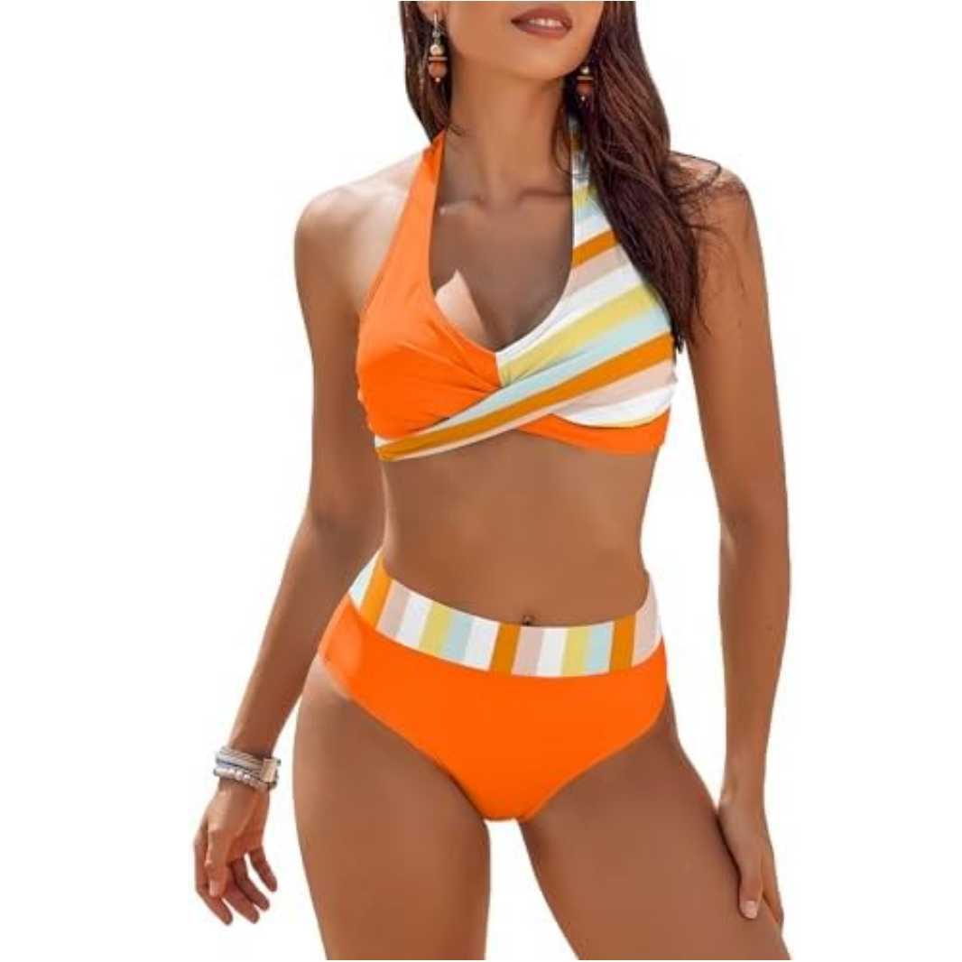 Dam Bikini Set – Push-Up Halterneck – Underdel med hög midja – Andningsbar Stretchpassform