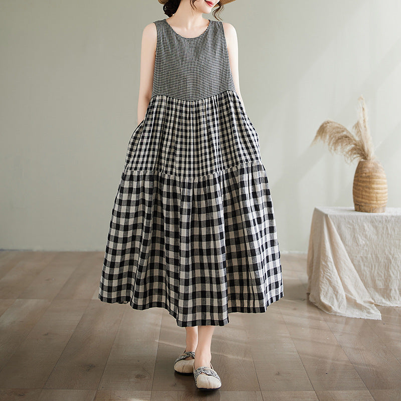 Damklänning – Ärmlös A-linjemodell – Mönstrad – Bomullsblandning