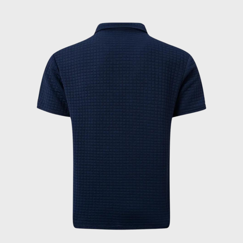 Herr pikétröja – Slim Fit – Mjukstickad – Kontrastkrage – Texturerad design