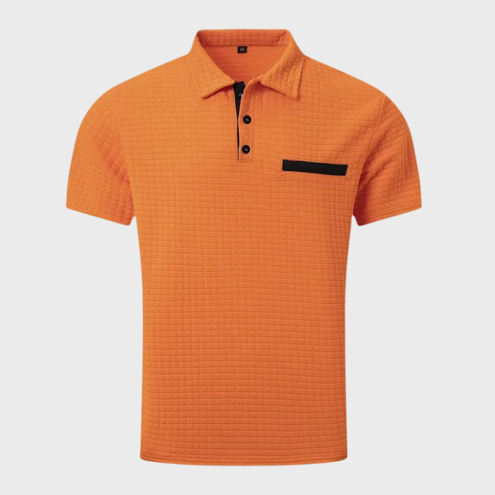 Herr pikétröja – Slim Fit – Mjukstickad – Kontrastkrage – Texturerad design