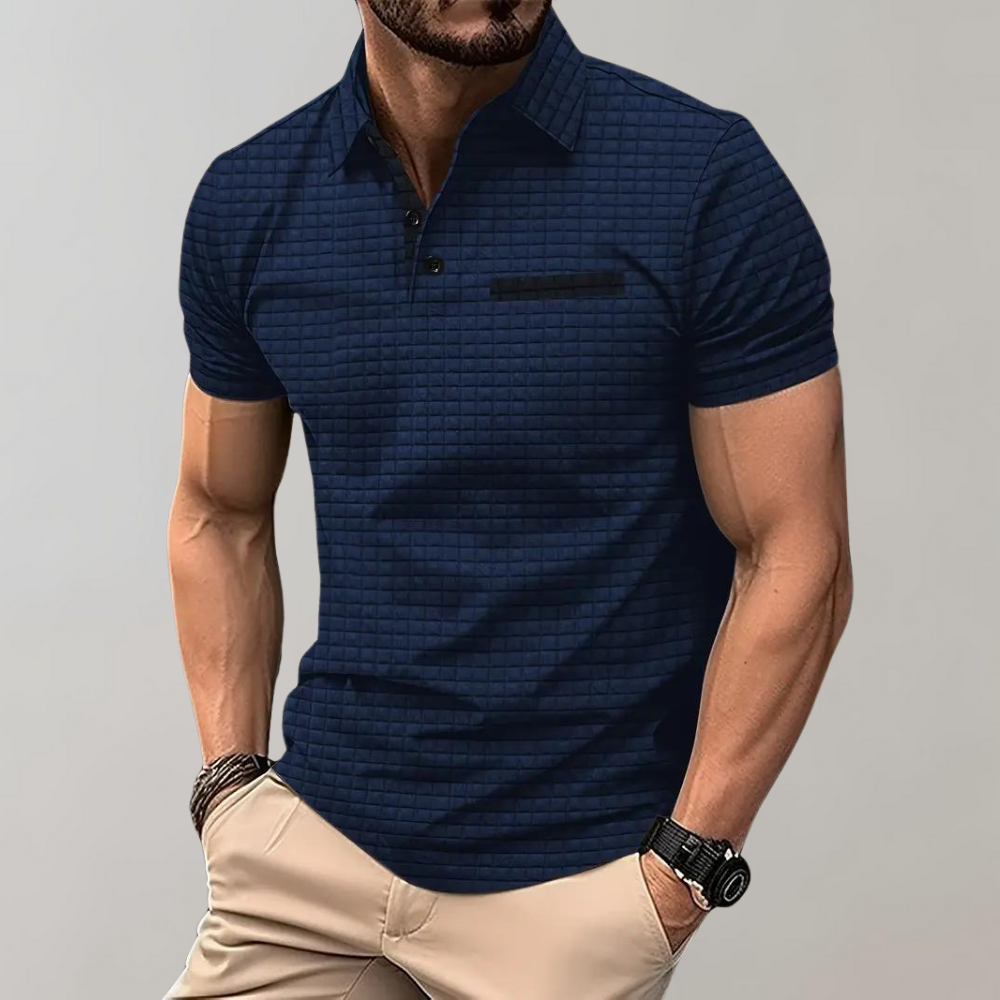 Herr pikétröja – Slim Fit – Mjukstickad – Kontrastkrage – Texturerad design