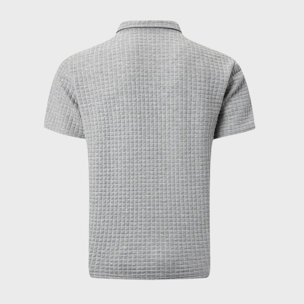 Herr pikétröja – Slim Fit – Mjukstickad – Kontrastkrage – Texturerad design