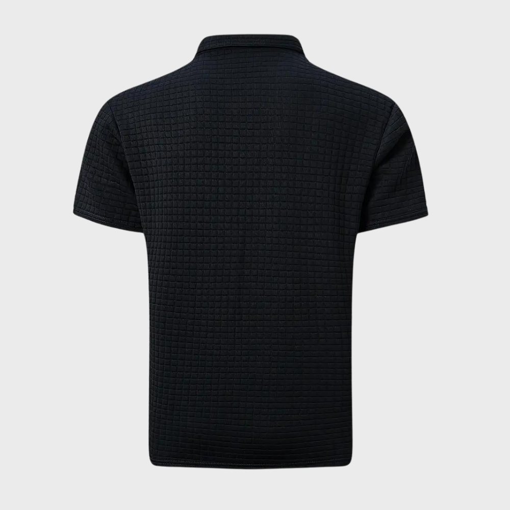 Herr pikétröja – Slim Fit – Mjukstickad – Kontrastkrage – Texturerad design