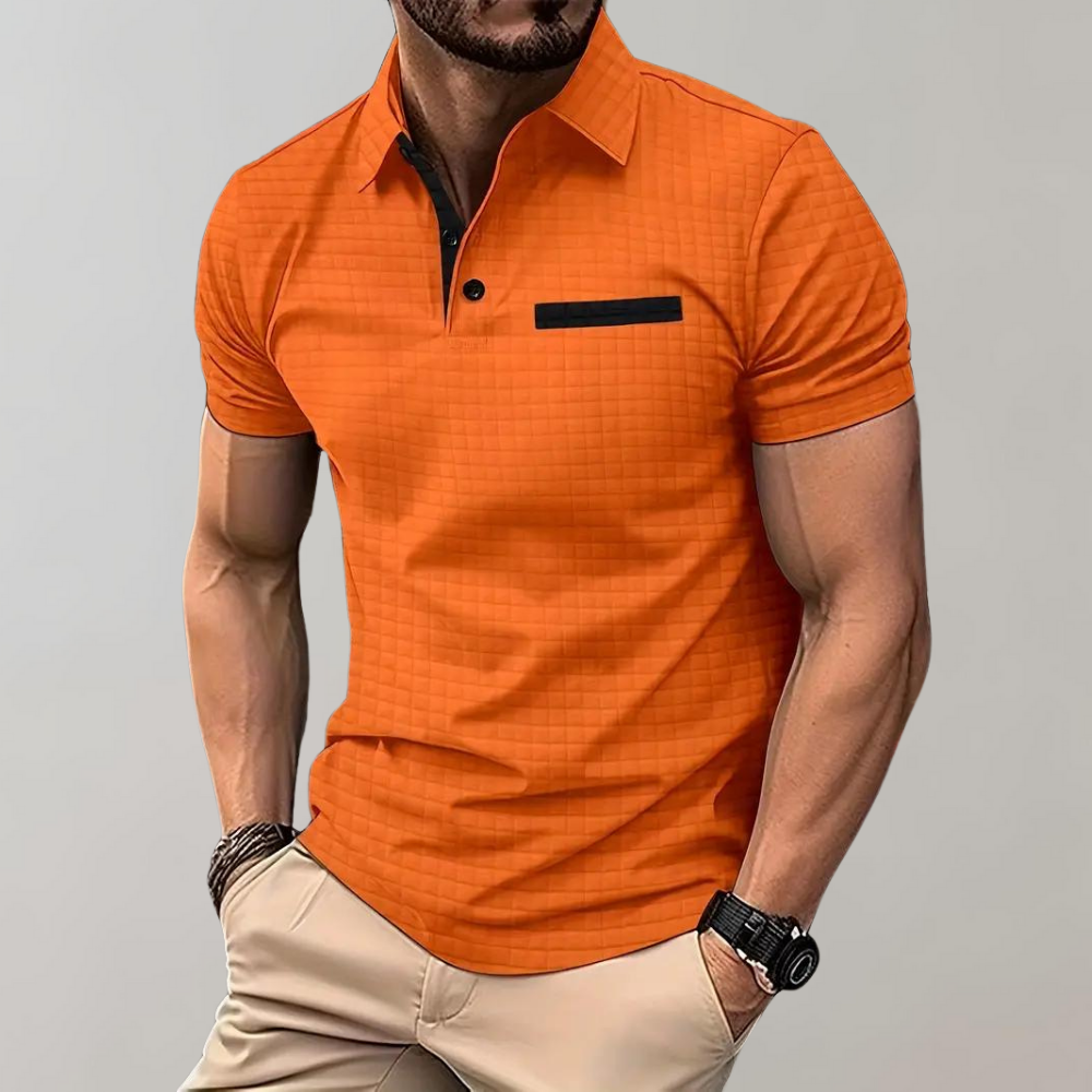Herr pikétröja – Slim Fit – Mjukstickad – Kontrastkrage – Texturerad design
