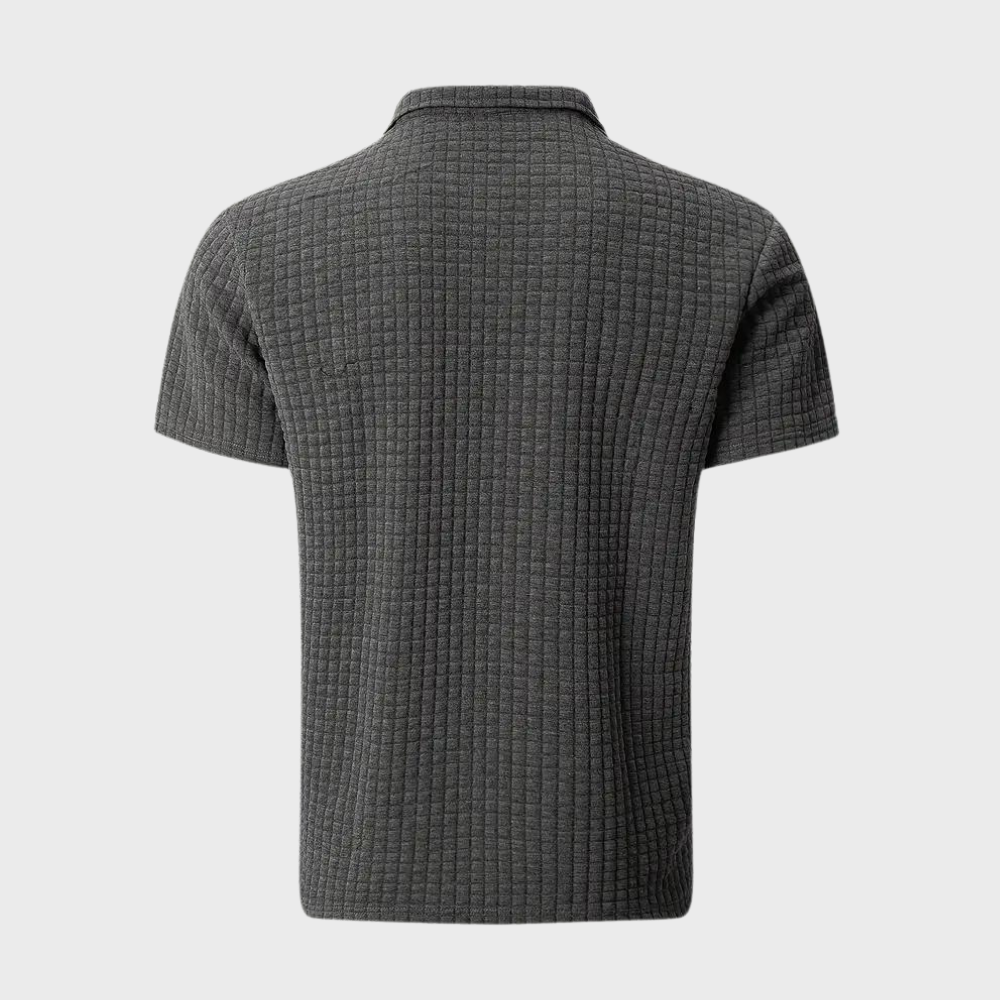 Herr pikétröja – Slim Fit – Mjukstickad – Kontrastkrage – Texturerad design