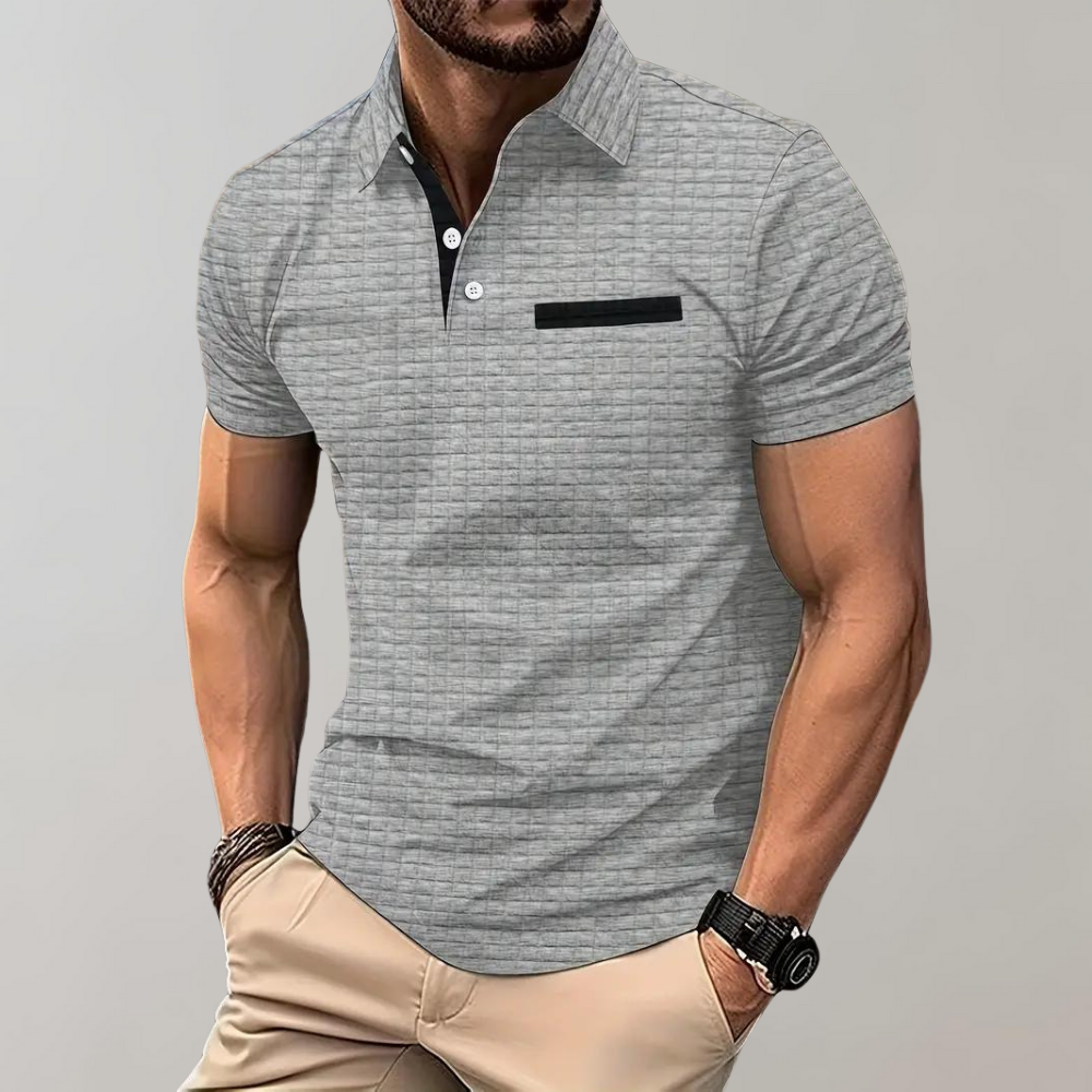 Herr pikétröja – Slim Fit – Mjukstickad – Kontrastkrage – Texturerad design