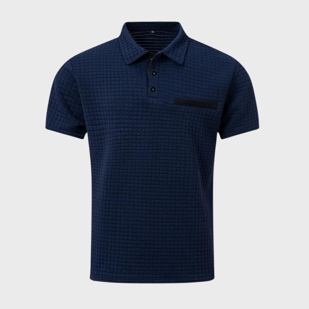 Herr pikétröja – Slim Fit – Mjukstickad – Kontrastkrage – Texturerad design