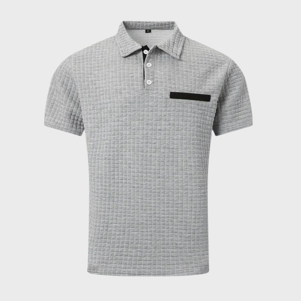 Herr pikétröja – Slim Fit – Mjukstickad – Kontrastkrage – Texturerad design