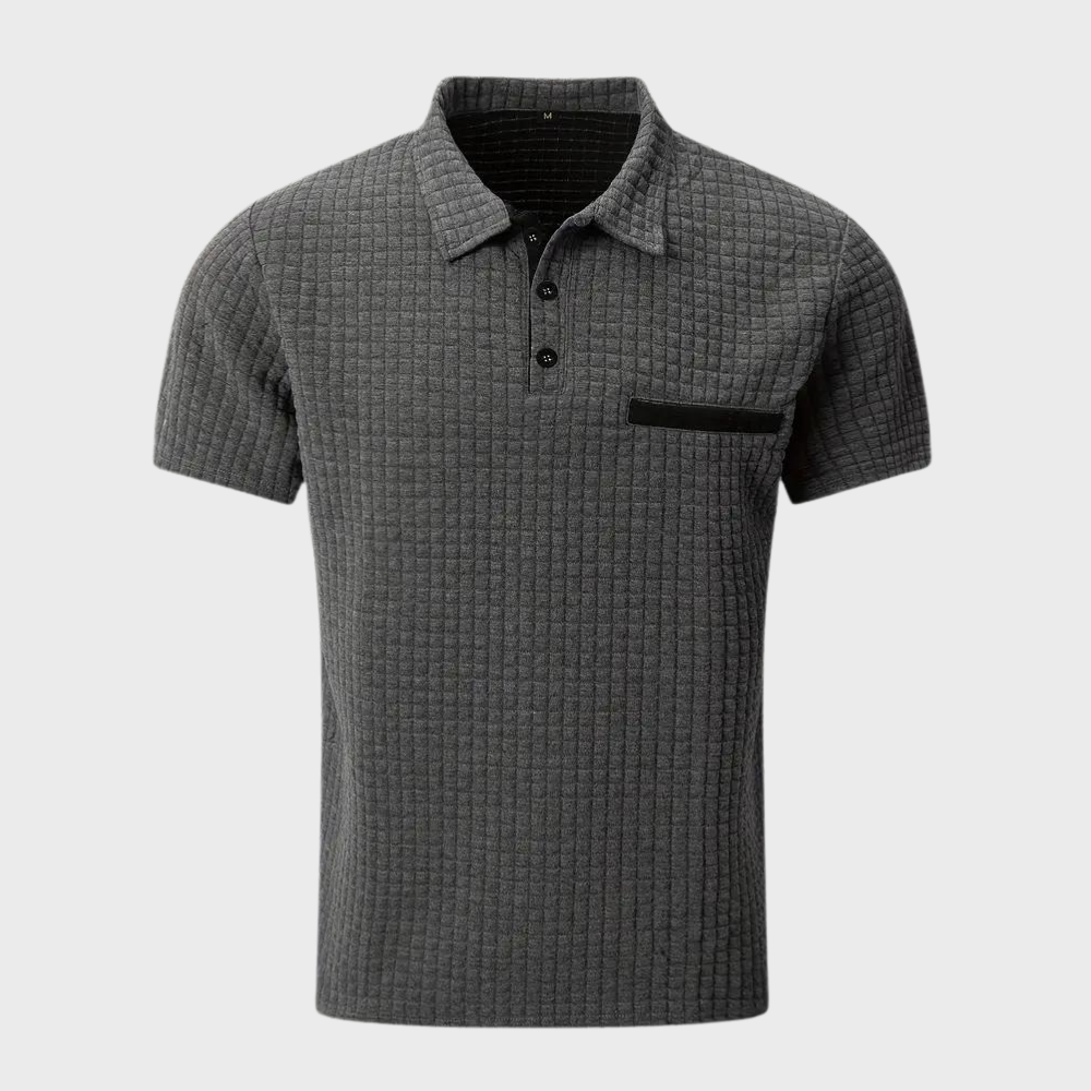 Herr pikétröja – Slim Fit – Mjukstickad – Kontrastkrage – Texturerad design