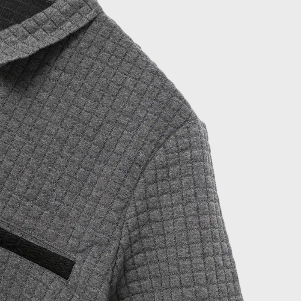 Herr pikétröja – Slim Fit – Mjukstickad – Kontrastkrage – Texturerad design