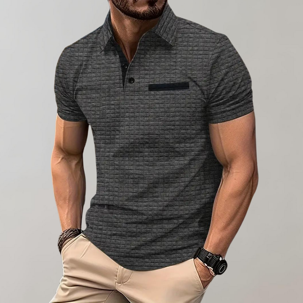 Herr pikétröja – Slim Fit – Mjukstickad – Kontrastkrage – Texturerad design