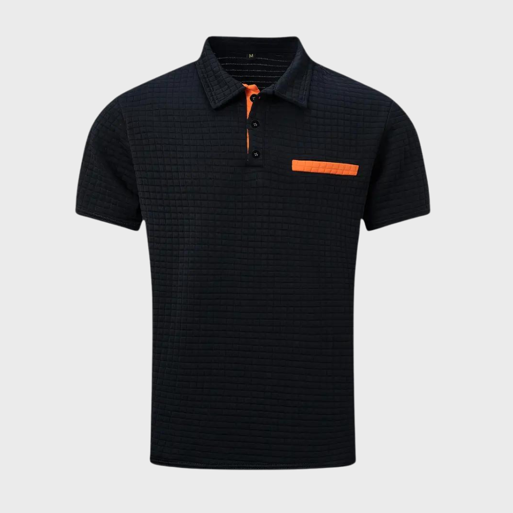 Herr pikétröja – Slim Fit – Mjukstickad – Kontrastkrage – Texturerad design