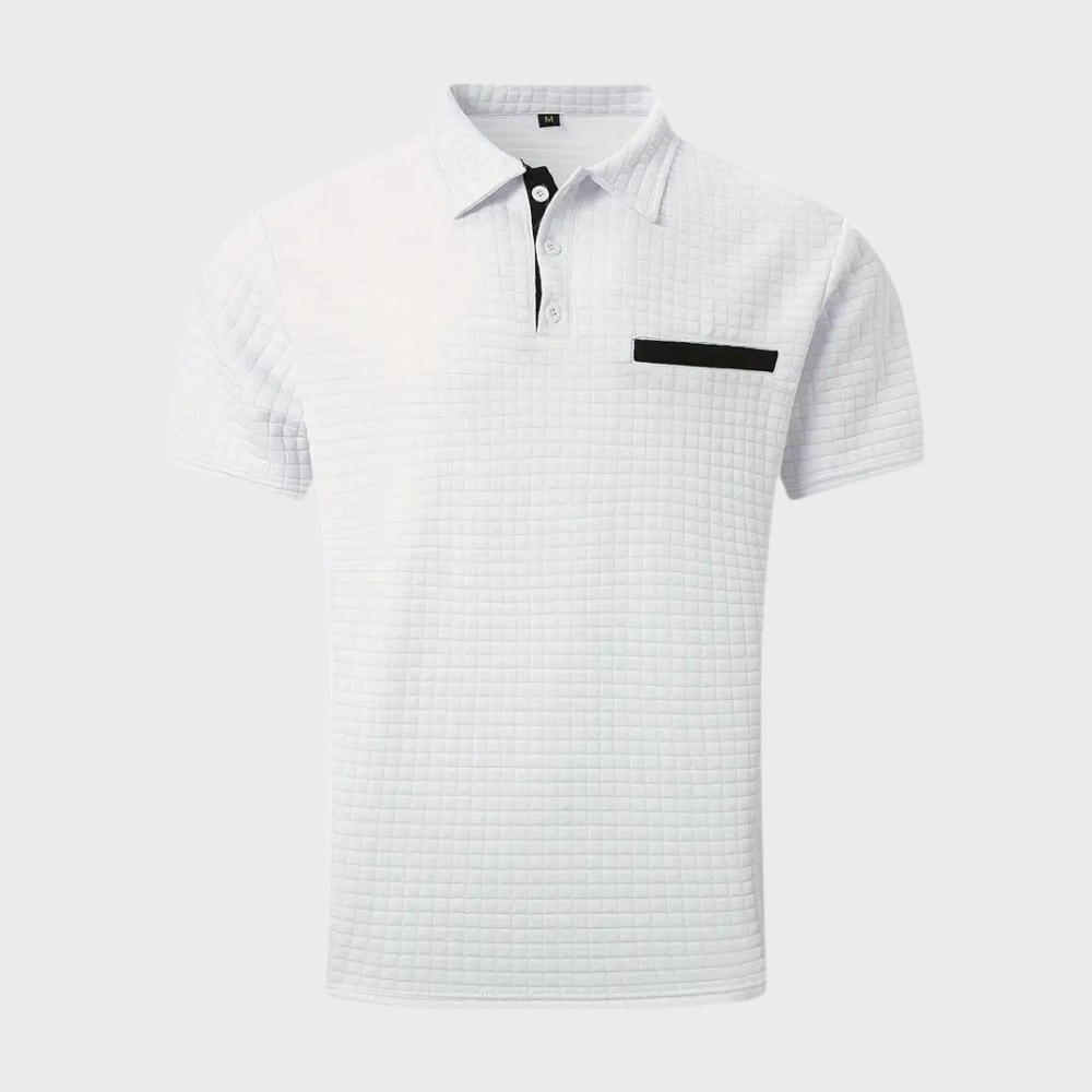 Herr pikétröja – Slim Fit – Mjukstickad – Kontrastkrage – Texturerad design