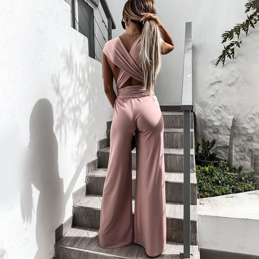 Dam Jumpsuit - Ärmlös V-ringning - Vid Passform - Midjebälte Elegant Look
