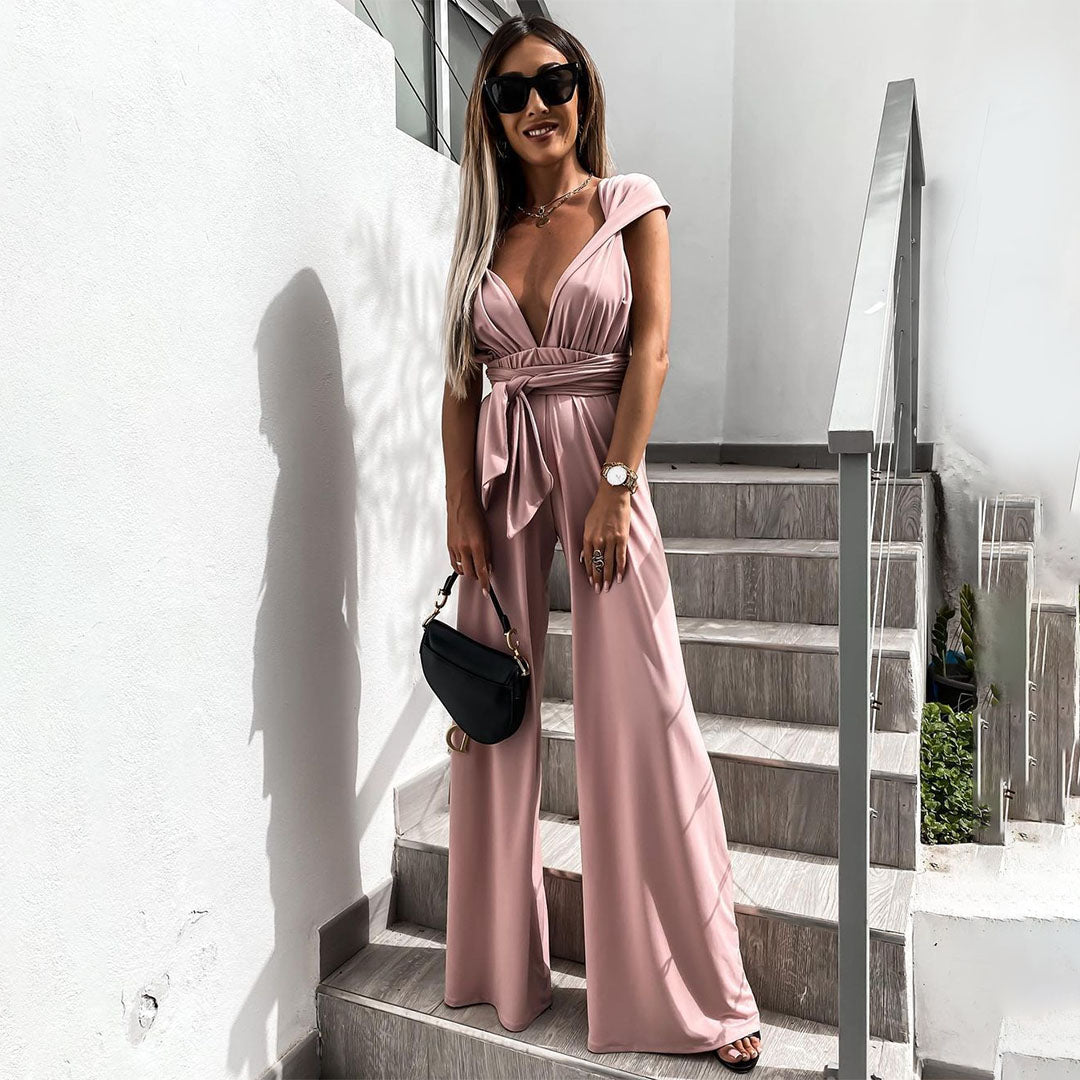 Dam Jumpsuit - Ärmlös V-ringning - Vid Passform - Midjebälte Elegant Look