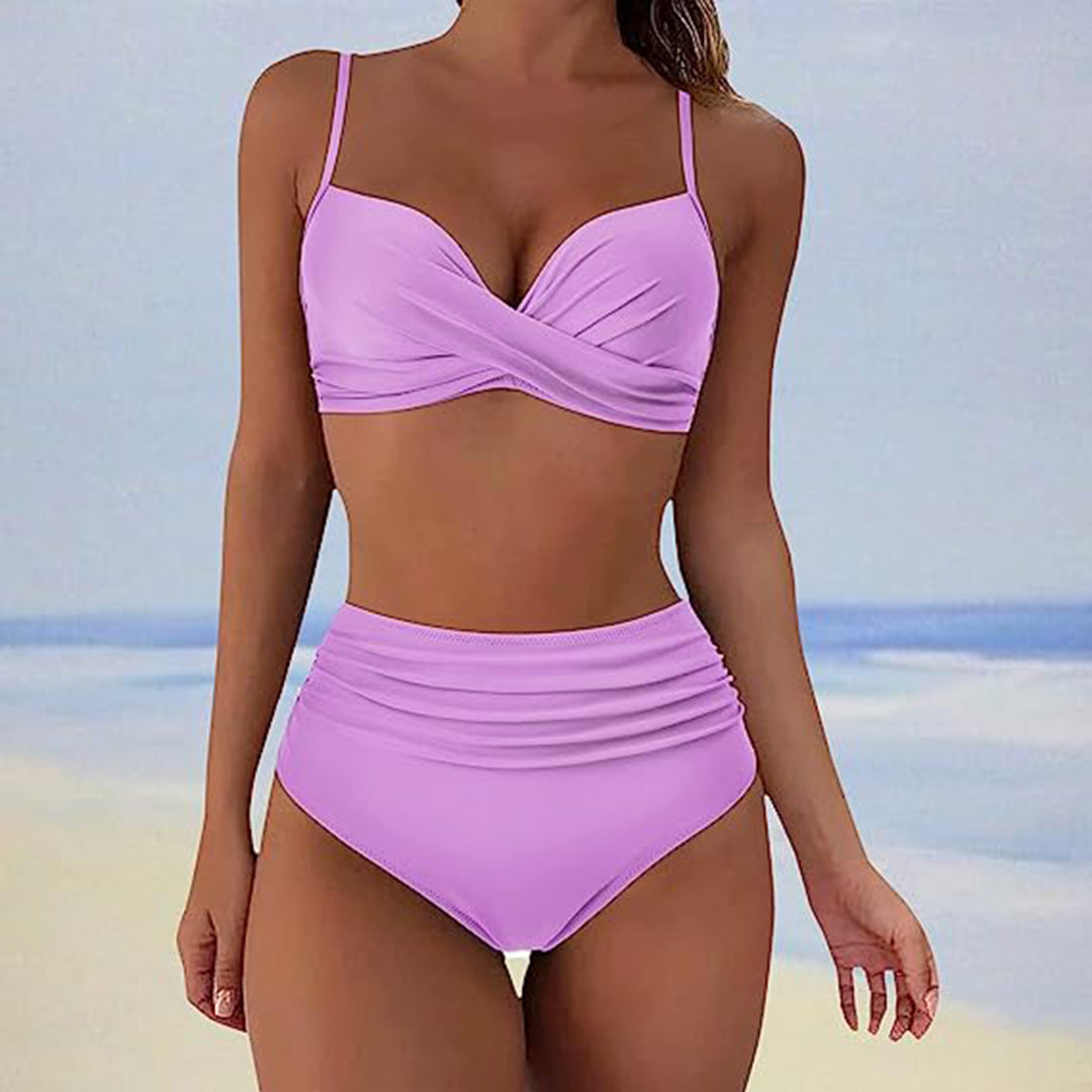Dam Bikini – Hög Midja – Vadderade Kupor – Korsdesign – Justerbara Axelband