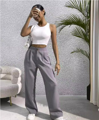 Dam Vida Byxor - Hög Midja - Elegant Plisserad Design - Bekvämt Flödande Tyg