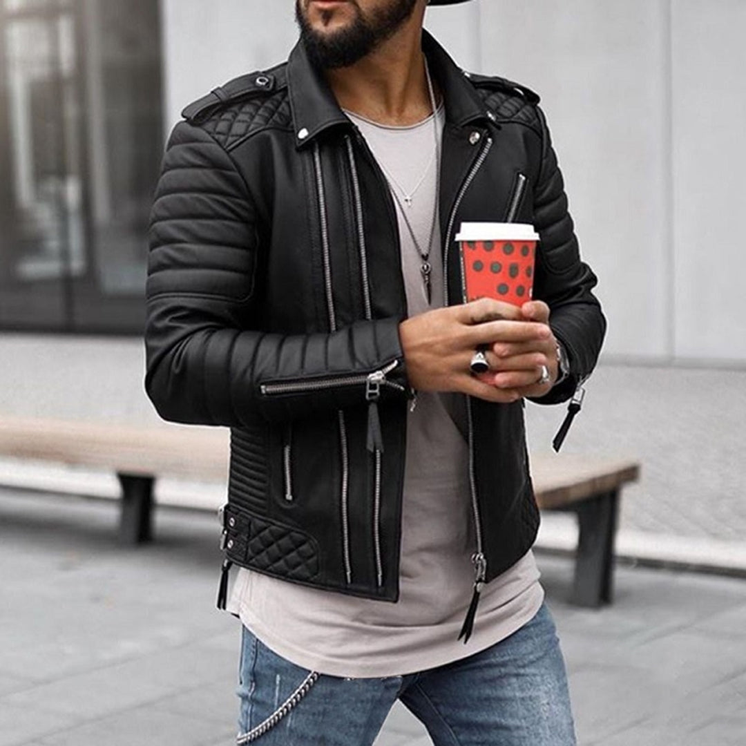 Herrjacka – Slim Fit – Konstläder – Quiltade Paneler – Zipperdetaljer – Moto Stil