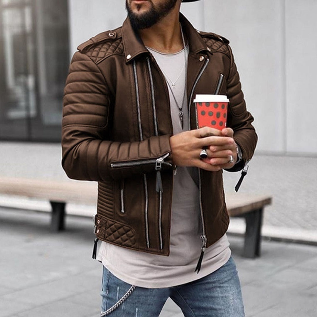 Herrjacka – Slim Fit – Konstläder – Quiltade Paneler – Zipperdetaljer – Moto Stil