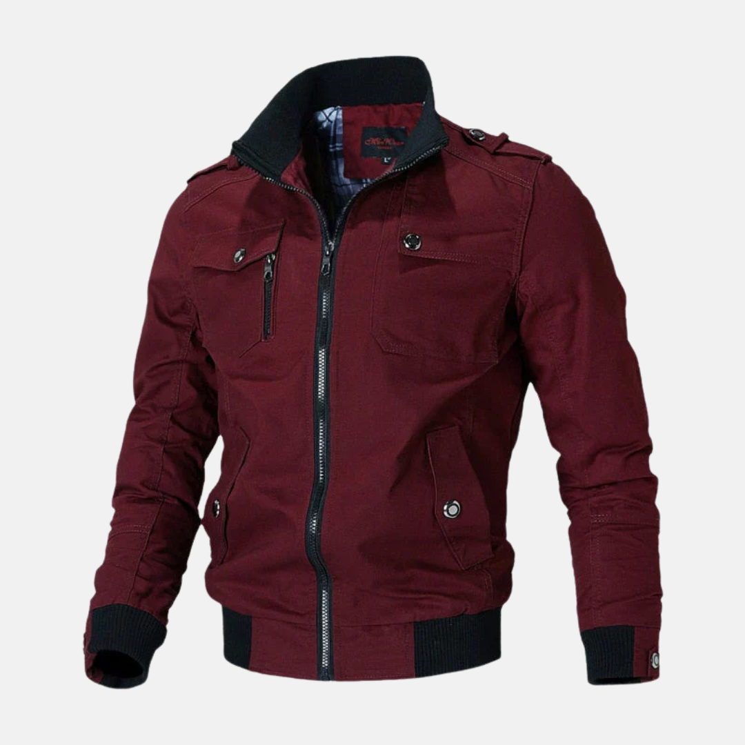 Herrbomberjacka – Slim Fit – Strukturerad Siluett – Ståkrage – Flera Fickor