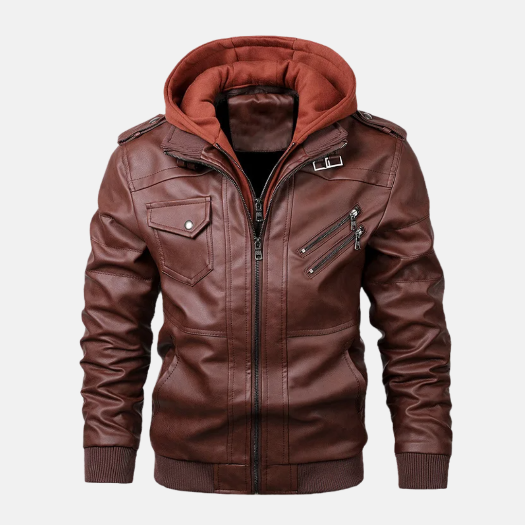 Herr Bomberjacka – Slim Fit – Fuskskinn – Huva i Lager-på-lager-stil – Urbana Detaljer