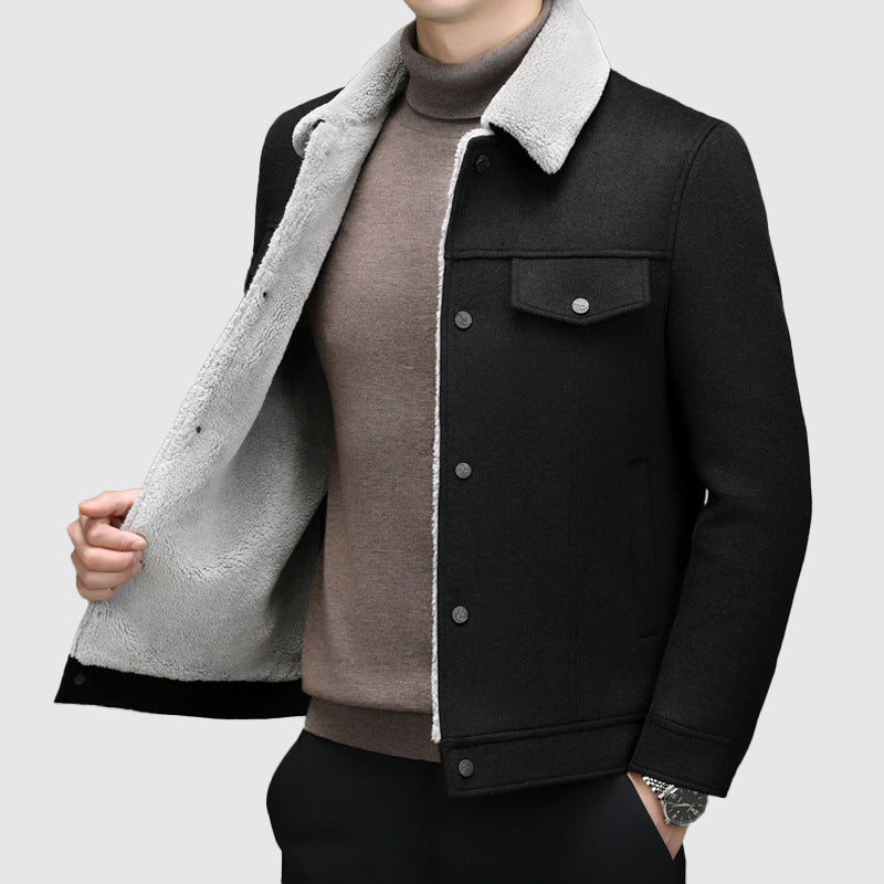 Herrjacka – Regular Fit – Ull – Sherpafoder – Fleecekrage – Knäppning fram
