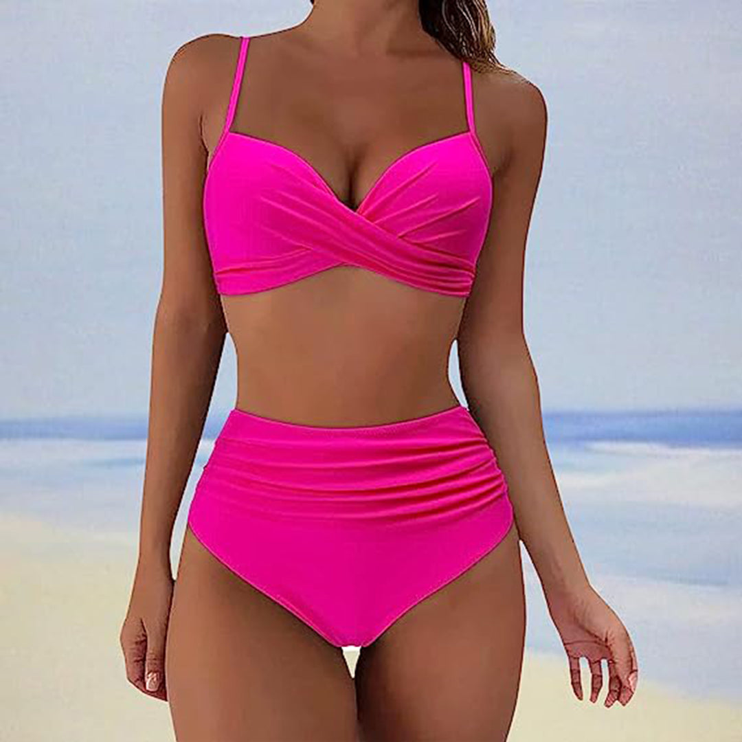 Dam Bikini – Hög Midja – Vadderade Kupor – Korsdesign – Justerbara Axelband