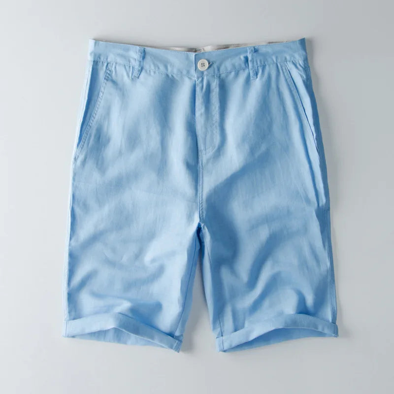 Shorts för herr – Bomull-linblandning – Avslappnad passform – Knälång med fickor