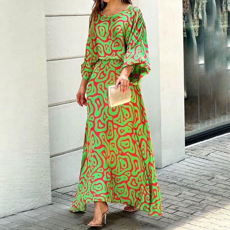 Damklänning – Lång Maxi Design – Lös Passform – 3/4-Ärmar – Elegant och Luftig