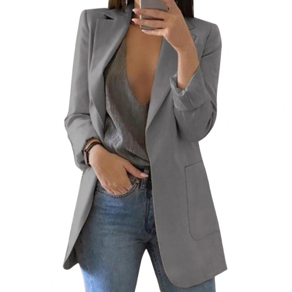 Dam Blazer – Skräddad Passform – Höftlängd – Öppen Front – Stora Fickor – Notchkrage