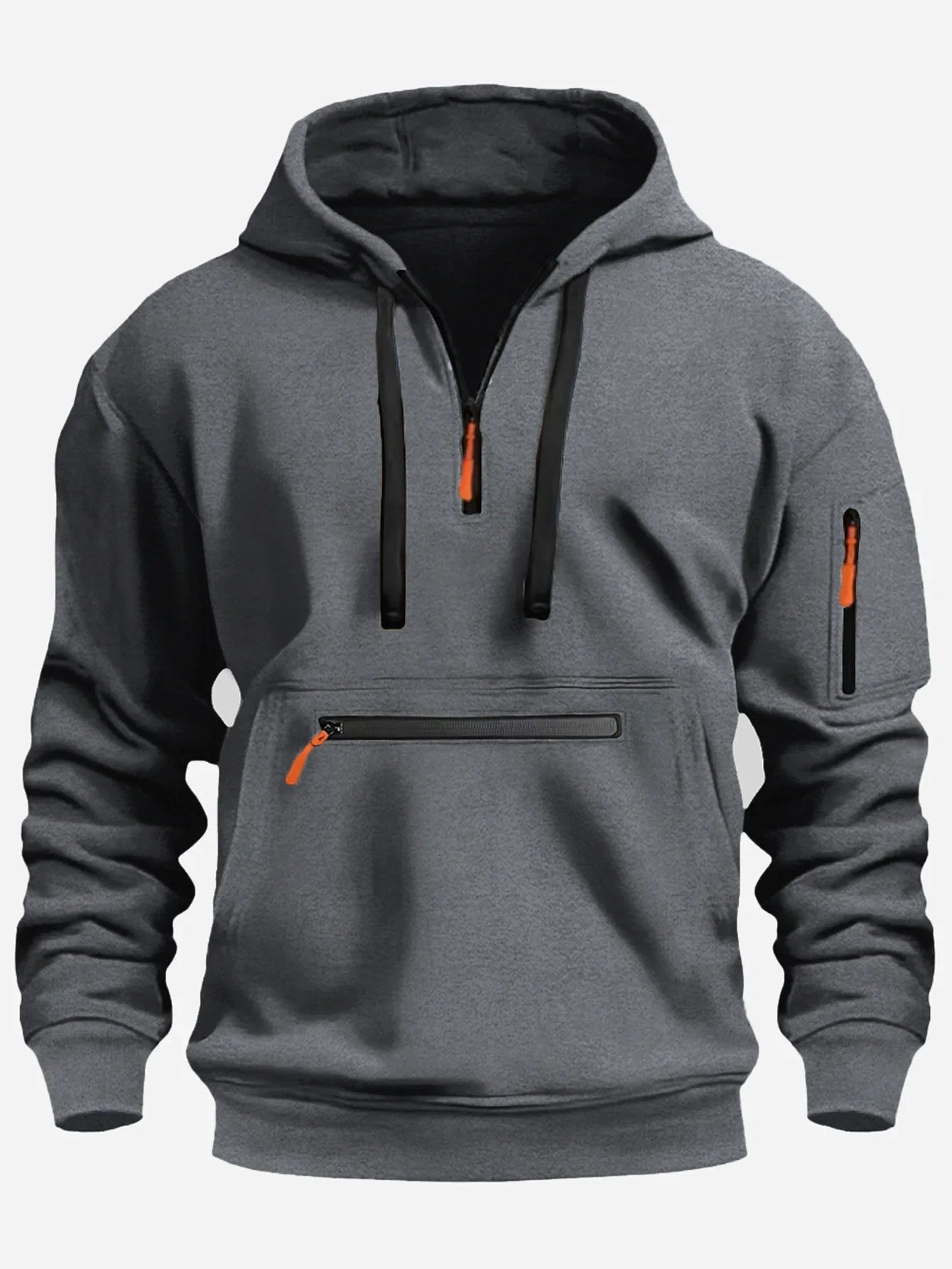 Herrtröja – Fleece – Lös Passform – Halvdragkedja – Huvträ – Dragkedjefickor