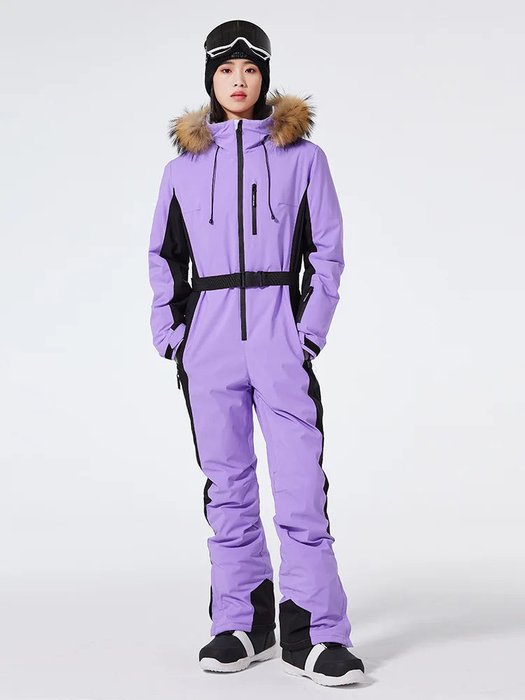 Dam Skidoverall – Slim Fit – Vattenavvisande – Bälte – Fuskpälsluva – Dragkedjefickor