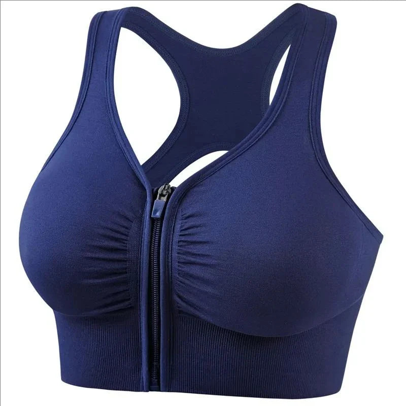 Dam Sport-BH – Framtill Dragkedja – Racerback – Andningsbart Tyg – Fast Passform