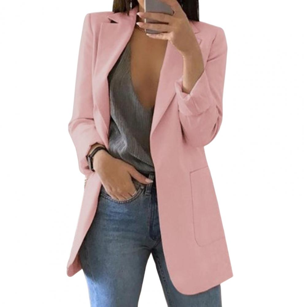 Dam Blazer – Skräddad Passform – Höftlängd – Öppen Front – Stora Fickor – Notchkrage