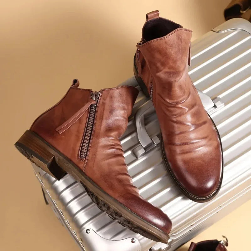 Herr Chelsea boots – Läder – Ankellängd – Dragkedja – Låg klack – Smal passform