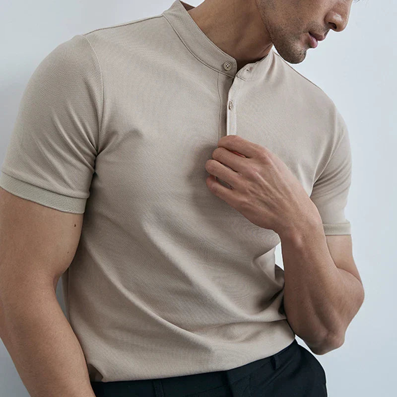 Herr T-shirt med krage – Slim Fit – Lätt bomull – Kort ärm – Avslappnad stil