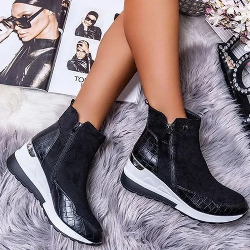 Dam Ankelboots – Stödjande Passform – Kilklack – Mjuk Textur – Dragkedja