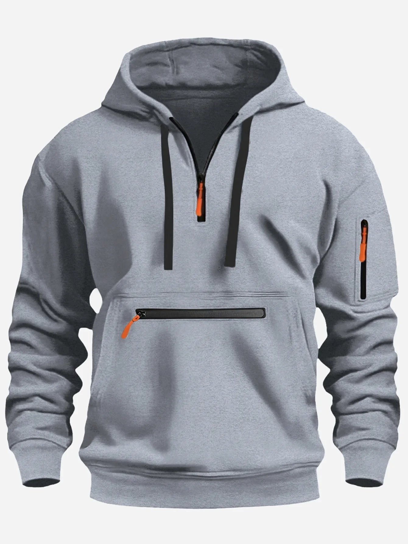 Herrtröja – Fleece – Lös Passform – Halvdragkedja – Huvträ – Dragkedjefickor
