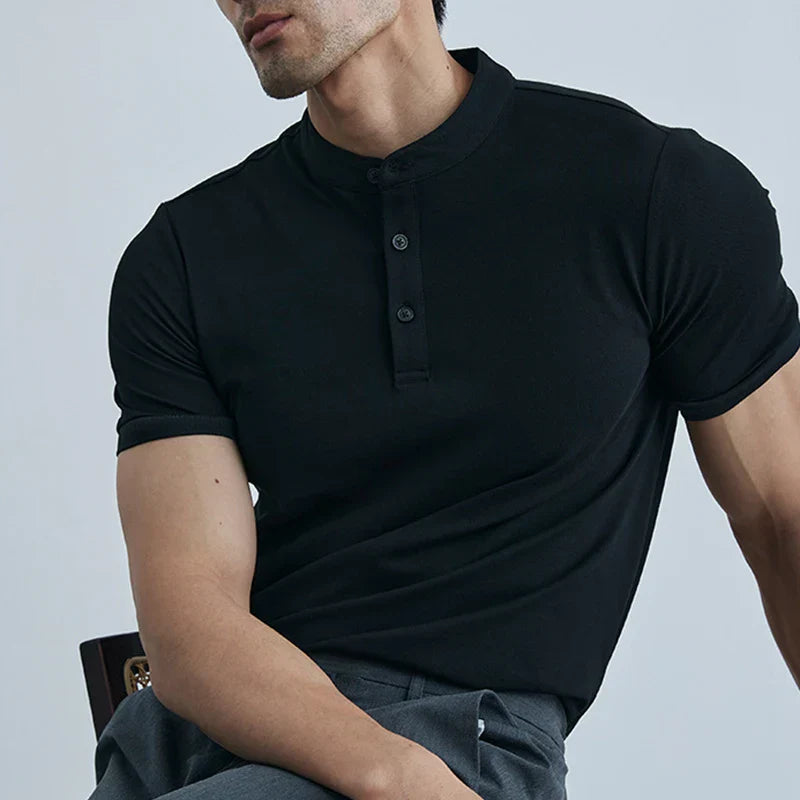Herr T-shirt med krage – Slim Fit – Lätt bomull – Kort ärm – Avslappnad stil