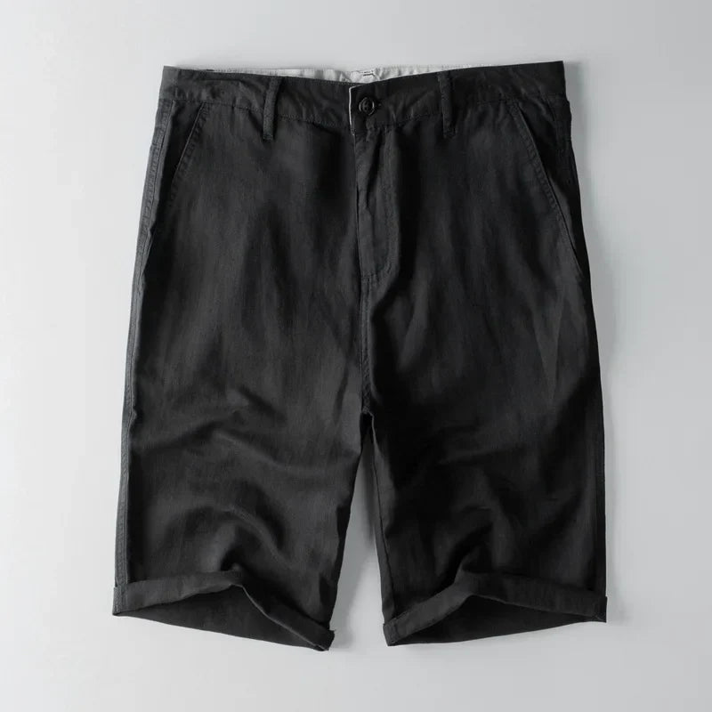 Shorts för herr – Bomull-linblandning – Avslappnad passform – Knälång med fickor