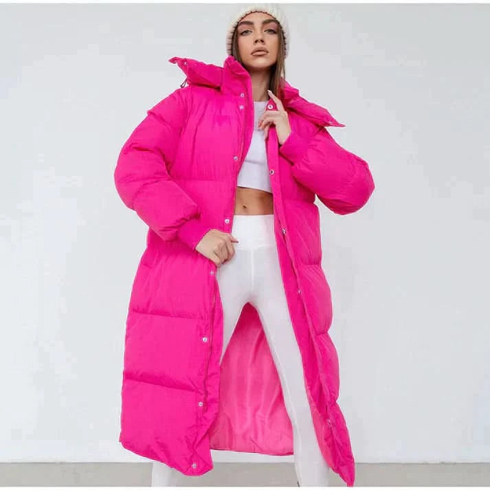 Lång quiltad dunkappa för dam – Varm vaddering – Oversized passform – Med huva