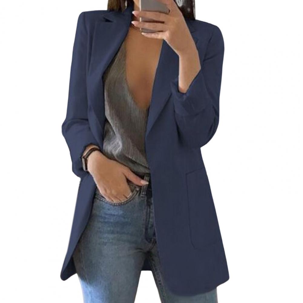 Dam Blazer – Skräddad Passform – Höftlängd – Öppen Front – Stora Fickor – Notchkrage