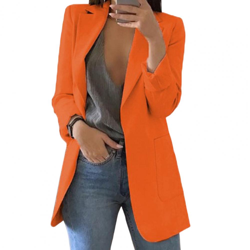 Dam Blazer – Skräddad Passform – Höftlängd – Öppen Front – Stora Fickor – Notchkrage