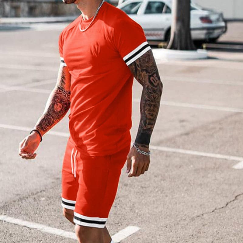 Herr Set – Kortärmad T-shirt & Shorts – Slim Fit – Andningsbart – Sportig Design