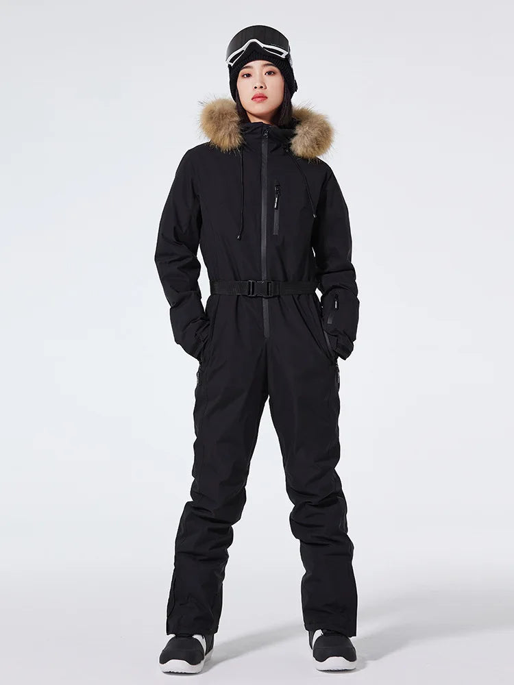 Dam Skidoverall – Slim Fit – Vattenavvisande – Bälte – Fuskpälsluva – Dragkedjefickor
