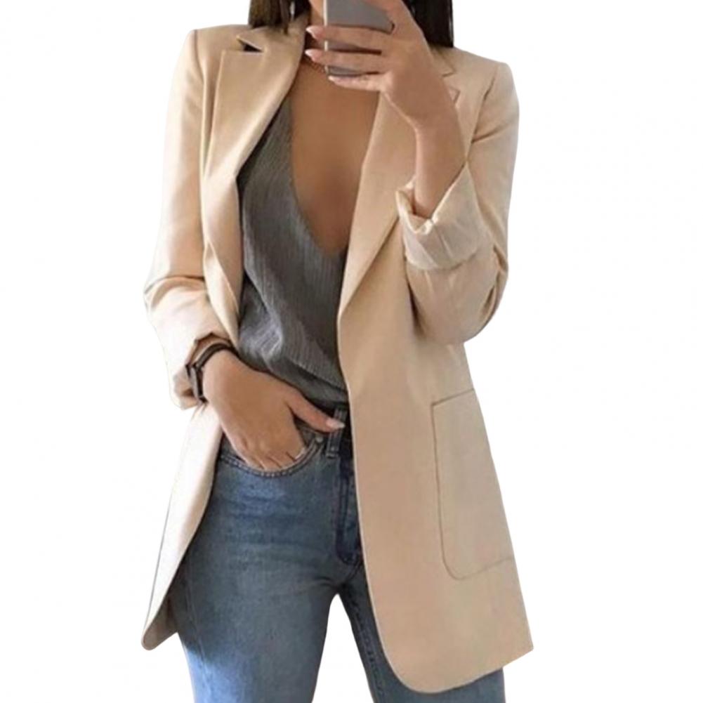 Dam Blazer – Skräddad Passform – Höftlängd – Öppen Front – Stora Fickor – Notchkrage