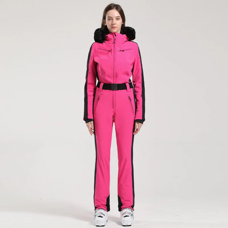 Dam Skidoverall – Slim Fit – Vattenavvisande – Bälte – Fuskpälsluva – Dragkedjefickor