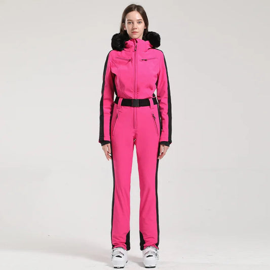 Dam Skidoverall – Slim Fit – Vattenavvisande – Bälte – Fuskpälsluva – Dragkedjefickor