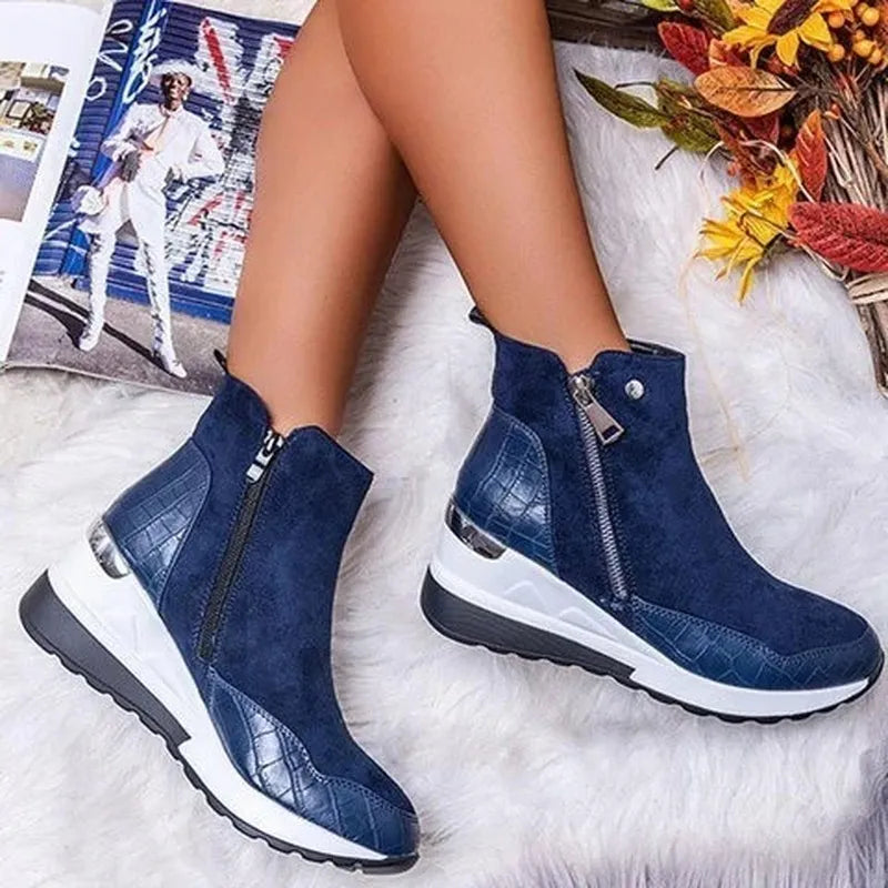 Dam Ankelboots – Stödjande Passform – Kilklack – Mjuk Textur – Dragkedja