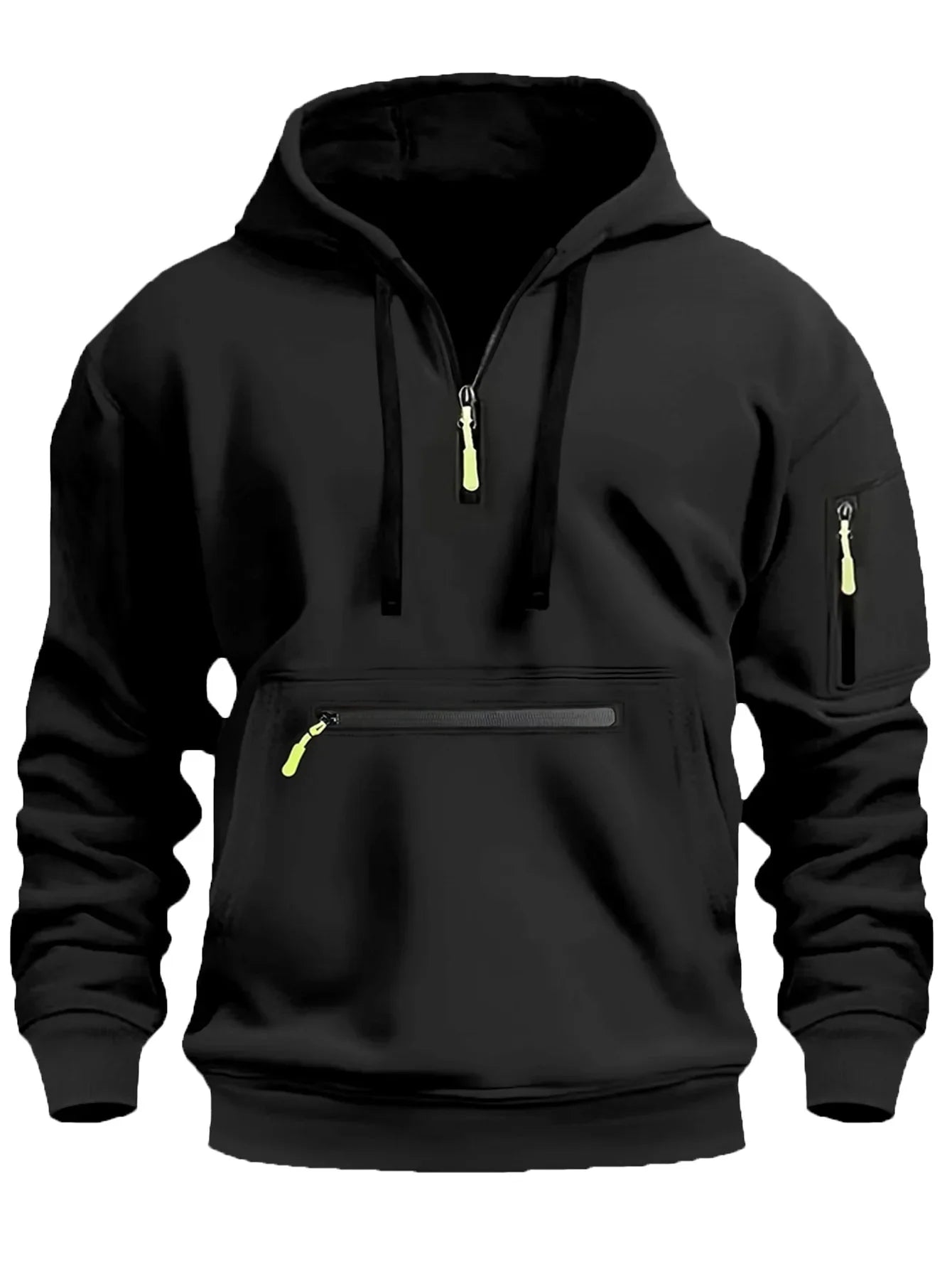 Herrtröja – Fleece – Lös Passform – Halvdragkedja – Huvträ – Dragkedjefickor
